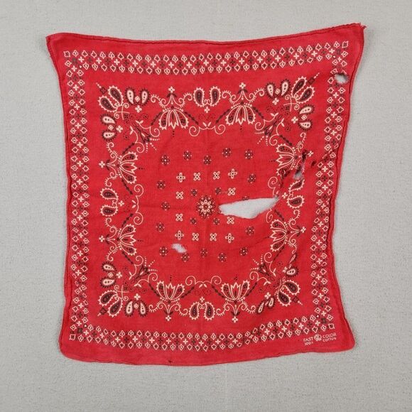 VTG RED FAST COLOR 100% COTTON ELEPHANT TRUNK UP BANDANNA BANDANA 15" x 15" - Picture 4 of 5